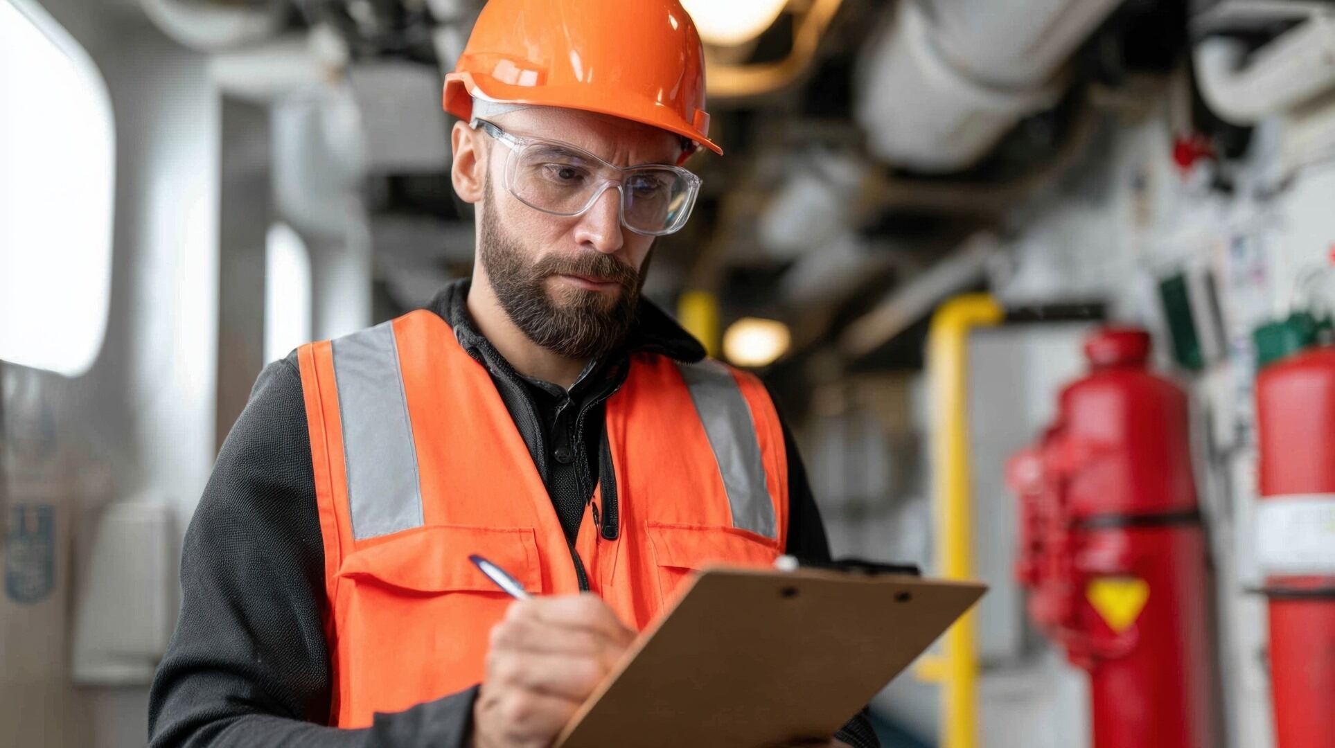 man wearing a hardhat and holding a clipboard– maritime safety insights